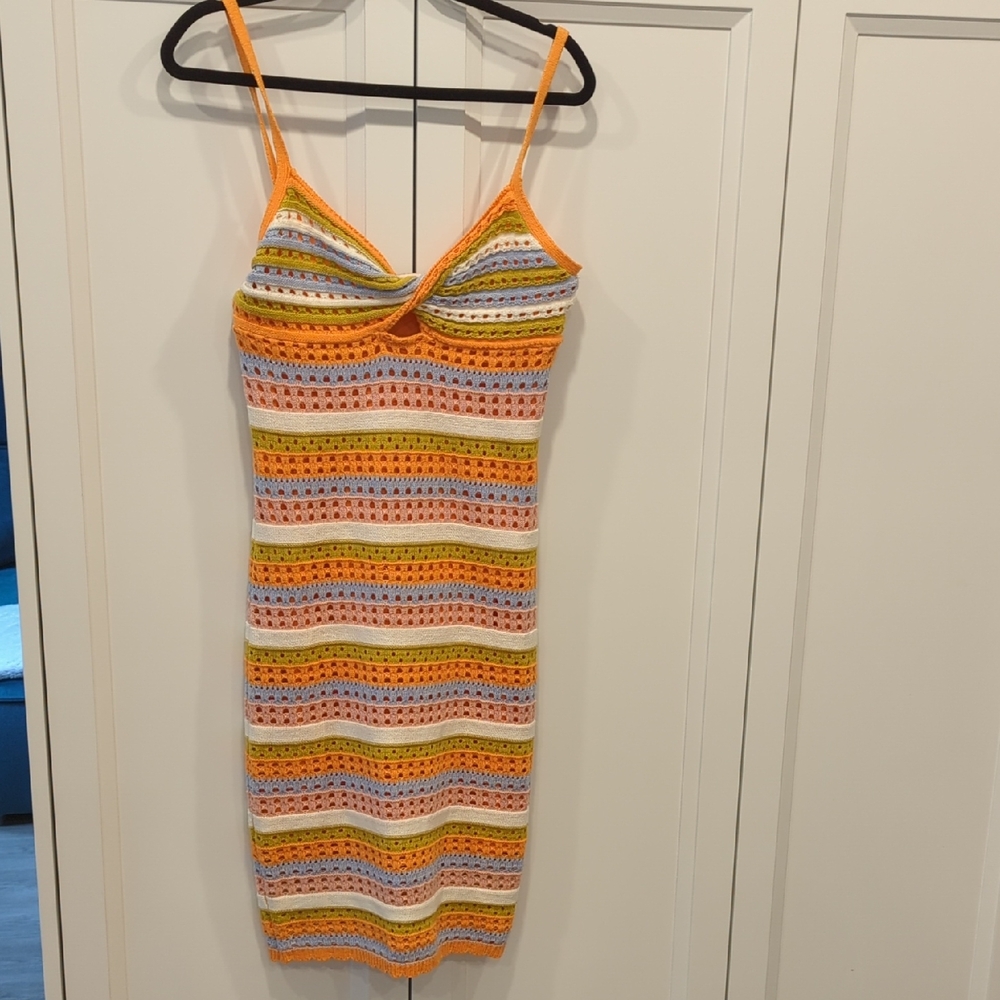 Colorful Striped Lined Crochet Dress